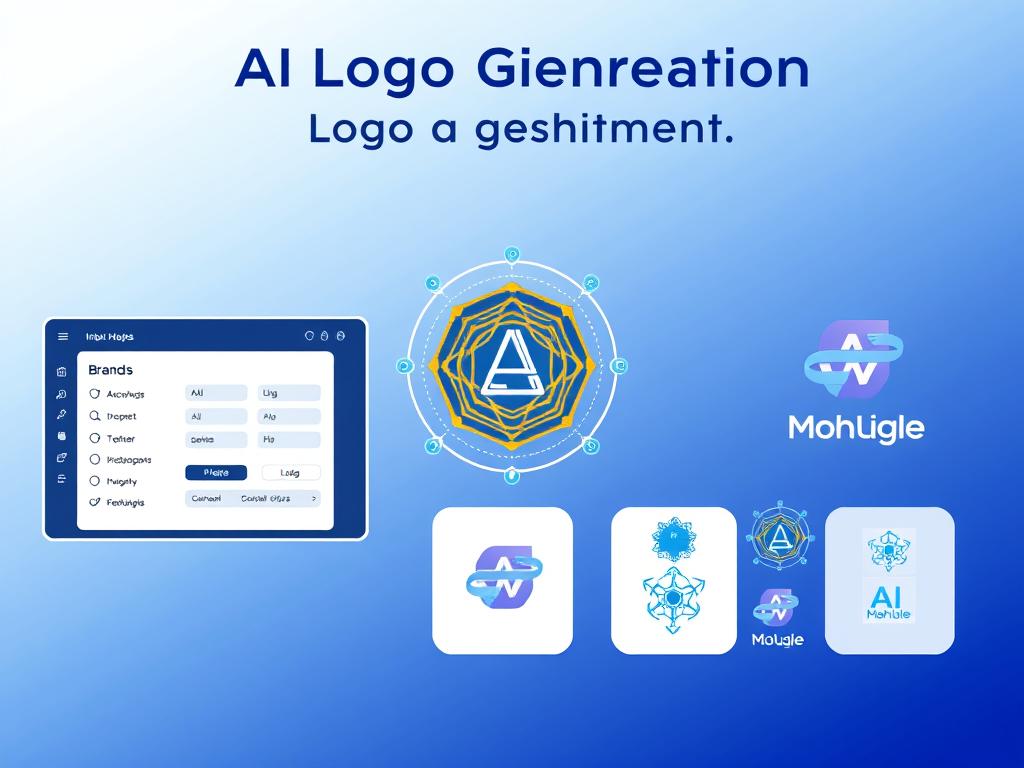 AI logo generation process showing input preferences and resulting logo designs across the three AI logo and brand design tools