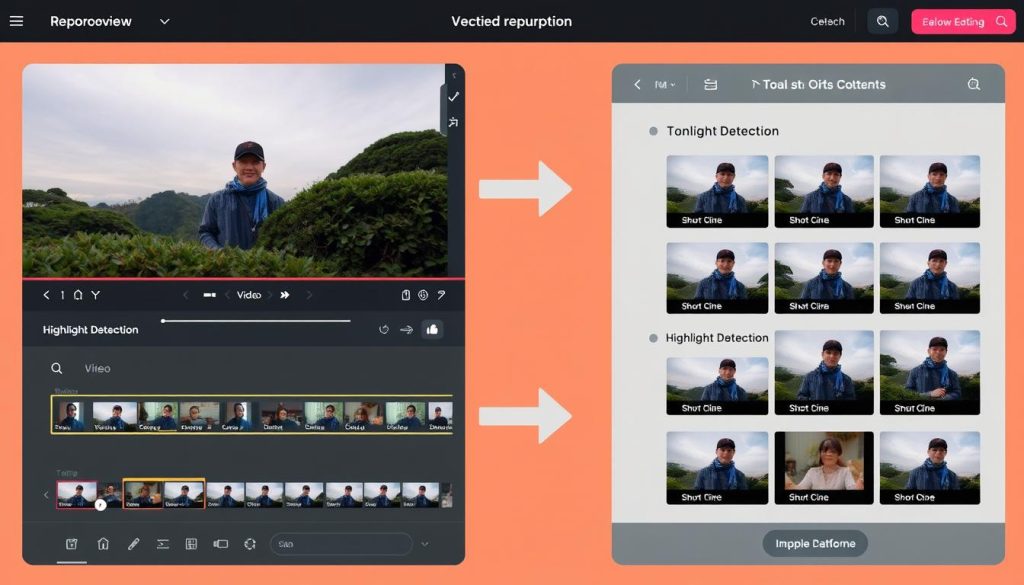AI video repurposing tools showing content transformation process