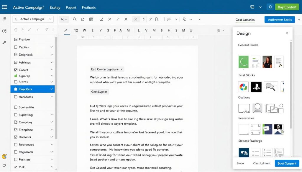 ActiveCampaign email editor interface showing drag-and-drop functionality