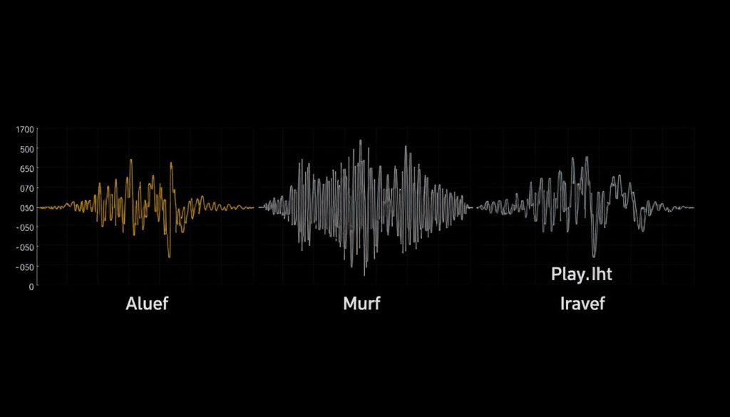 Audio waveforms showing different voice quality patterns between the three AI voice generators