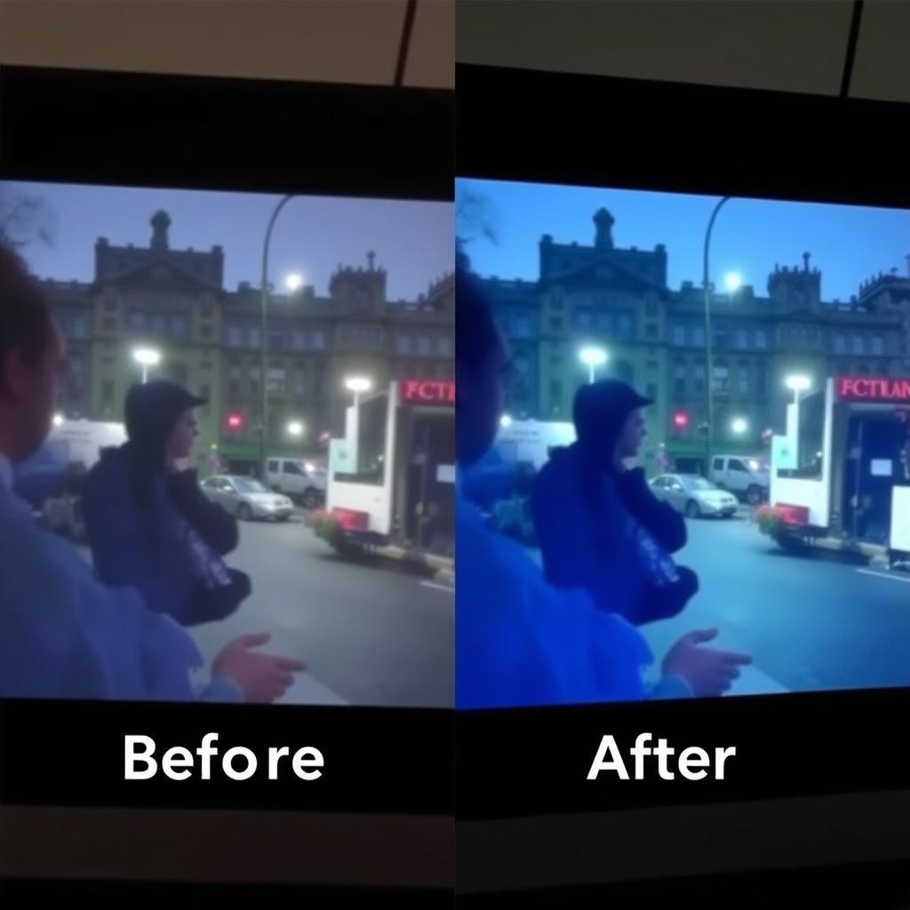 Before and after comparison of AI video enhancement features