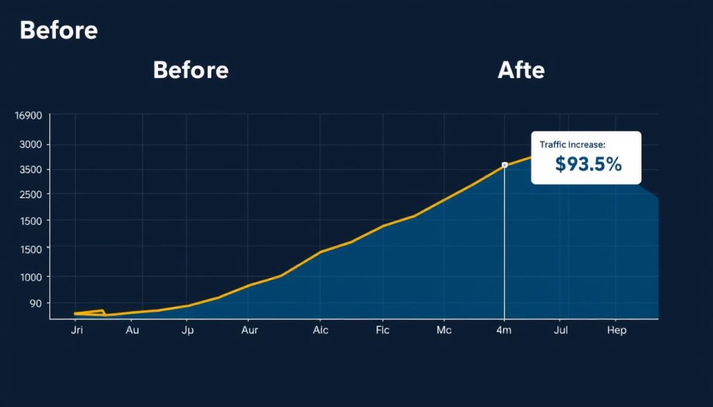 Before and after graph showing ranking improvements after using Surfer SEO