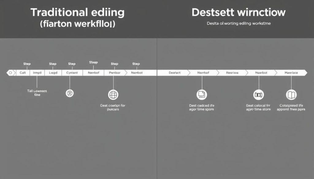 Before and after workflow comparison showing time savings with Descript