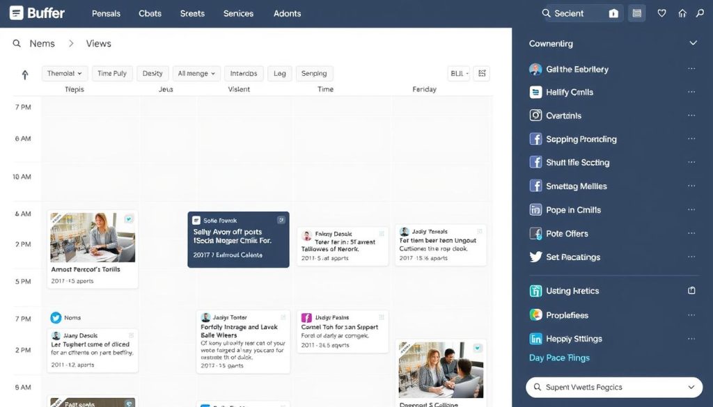 Buffer's user interface showing the content calendar and scheduling features