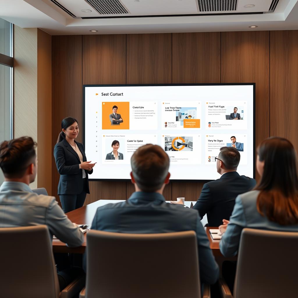 Business professional using Chatslide AI PowerPoint software for client presentation Business professional using Chatslide AI PowerPoint software for client presentation