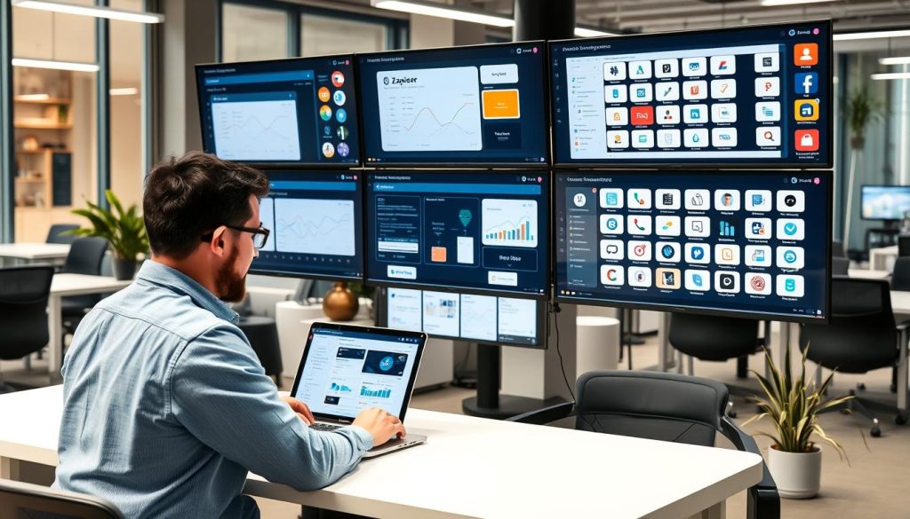 Business professional using Zapier on laptop to manage AI workflows Business professional using Zapier on laptop to manage AI workflows