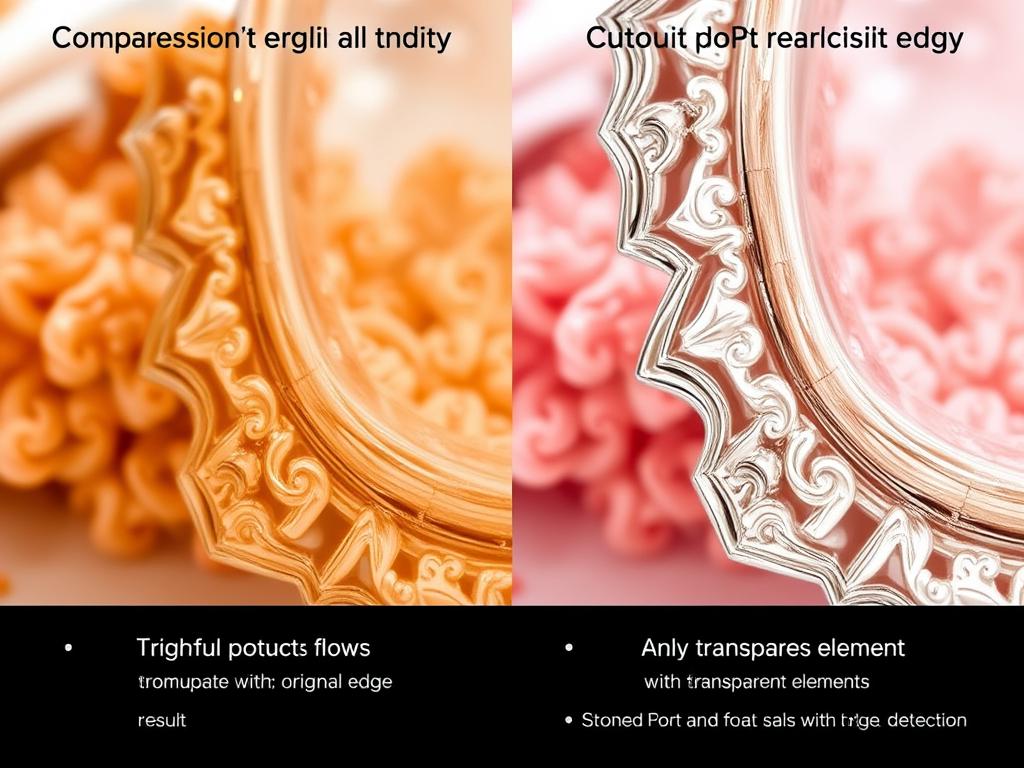 Close-up comparison of Cutout.Pro's edge detection quality on complex product details Close-up comparison of Cutout.Pro's edge detection quality on complex product details