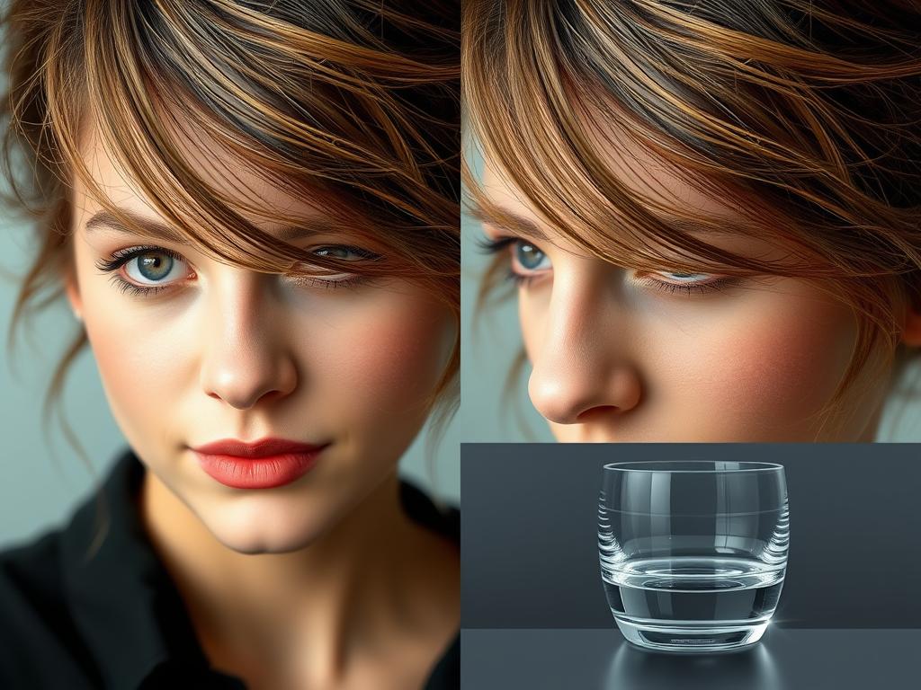 Close-up comparison of Remove.bg's edge detection quality on hair and transparent objects Close-up comparison of Remove.bg's edge detection quality on hair and transparent objects