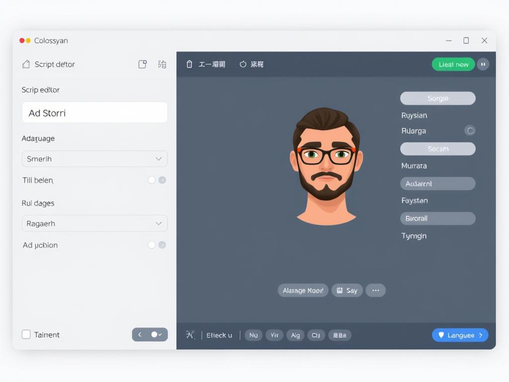 Colossyan platform interface showing multilingual avatar options and editing tools