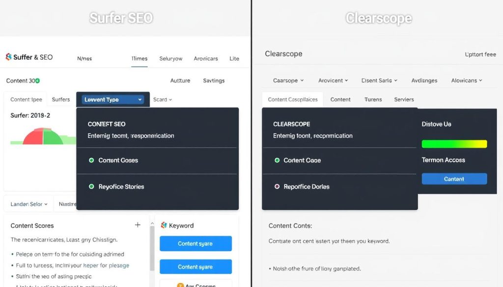 Comparison between Surfer SEO and Clearscope interfaces