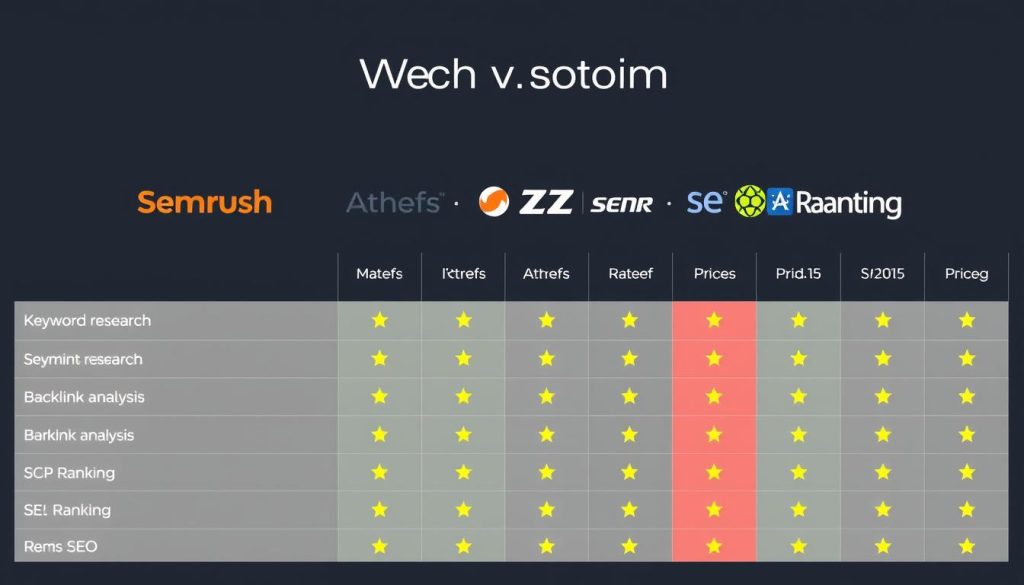 Comparison chart of Semrush versus major competitors