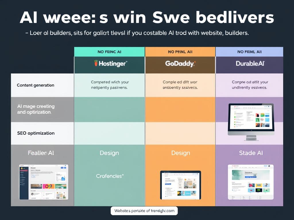 Comparison of AI tools in Hostinger, GoDaddy, and Durable AI showing different AI capabilities