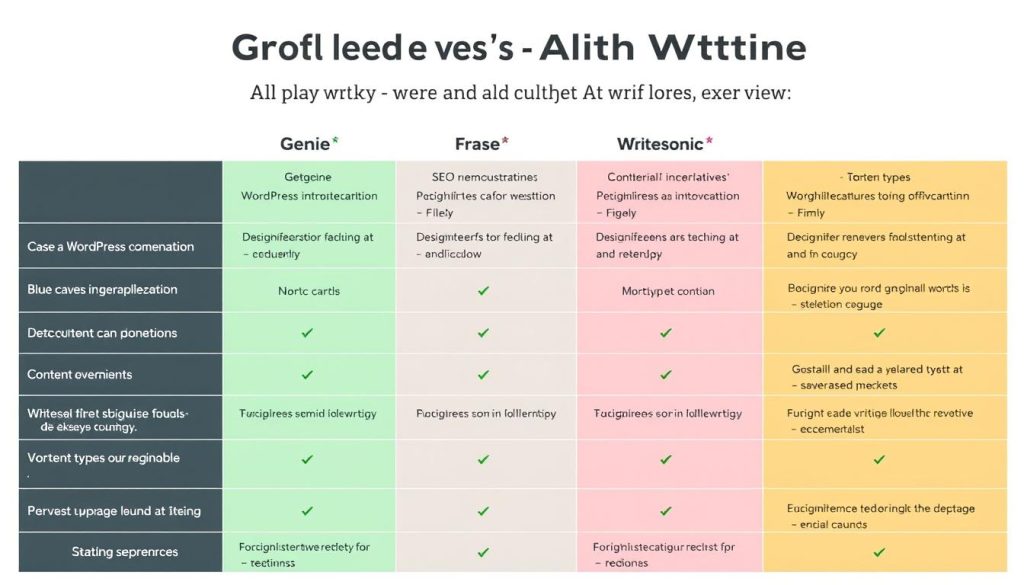 Comparison of GetGenie with alternative AI writing tools showing feature differences Comparison of GetGenie with alternative AI writing tools showing feature differences