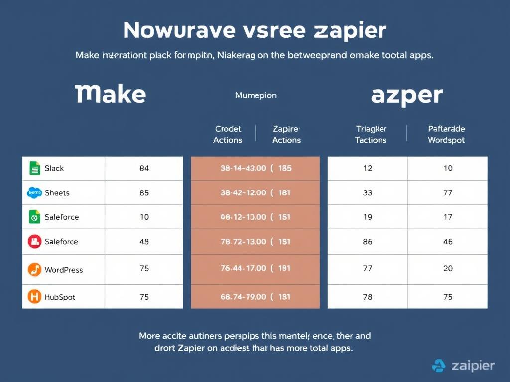 Comparison of integration depth between Make and Zapier for popular apps