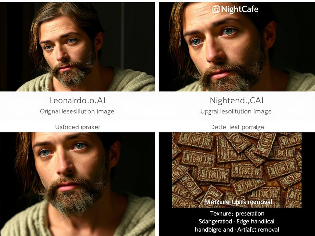 Comparison of upscaling and post-processing capabilities between Leonardo.AI and NightCafe