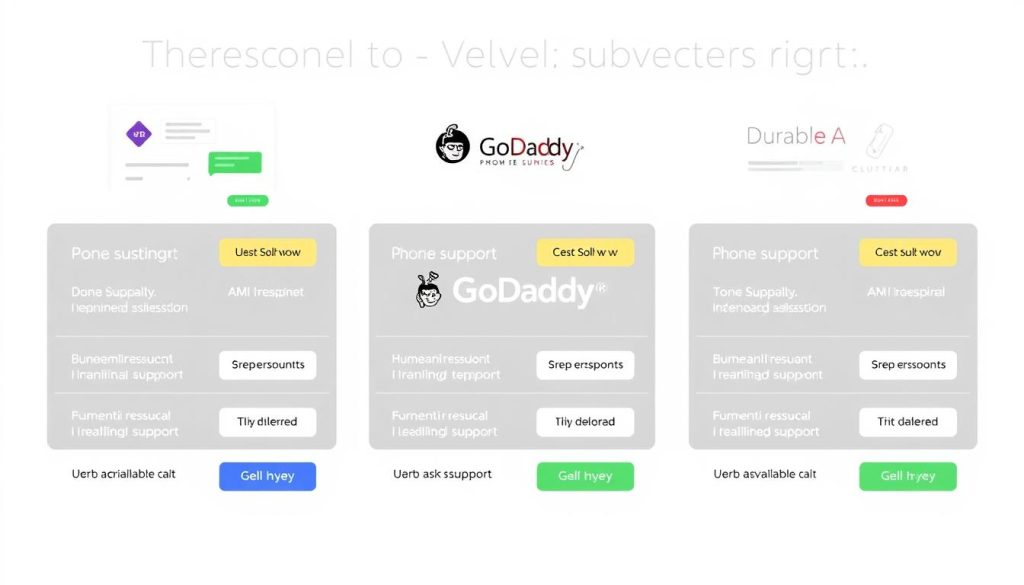 Customer support comparison showing support channels and response times for Hostinger, GoDaddy, and Durable AI