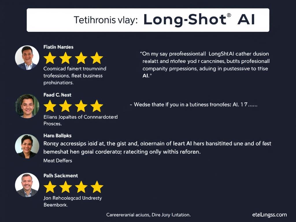 Customer testimonial graphic for LongShot AI with user ratings
