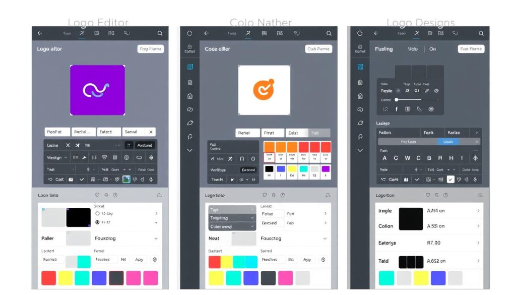 Customization interfaces of the three AI logo and brand design tools showing editing options