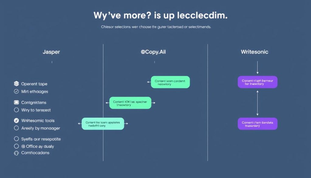 Decision flowchart helping users choose between Jasper vs Copy.ai vs Writesonic based on their specific needs