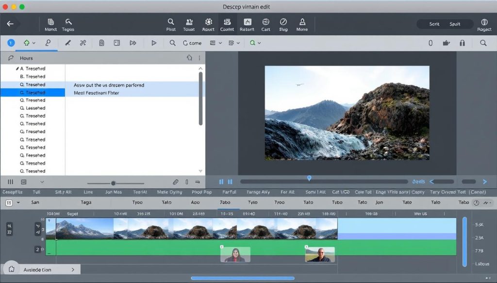Descript interface showing script-based video editing process