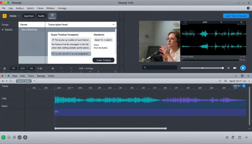 Descript interface showing video editing with AI voice and TTS tools for content creators Descript interface showing video editing with AI voice and TTS tools for content creators