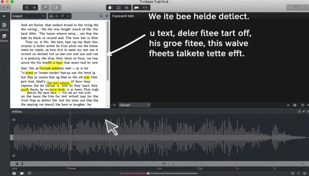 Descript text-based editing in action showing text and corresponding audio waveform