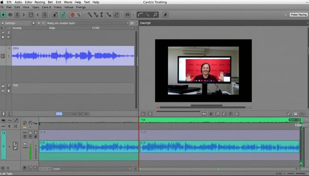Descript&#039;s multitrack editing interface with screen recording