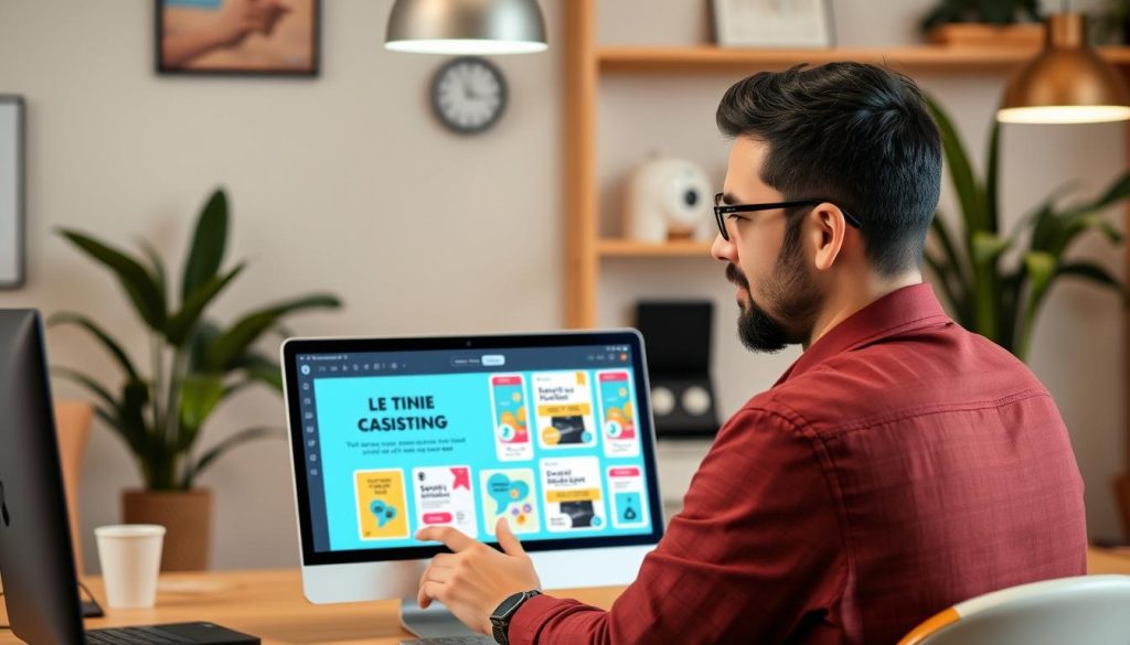 Designer using Canva AI Features 2025 to create multiple design formats simultaneously