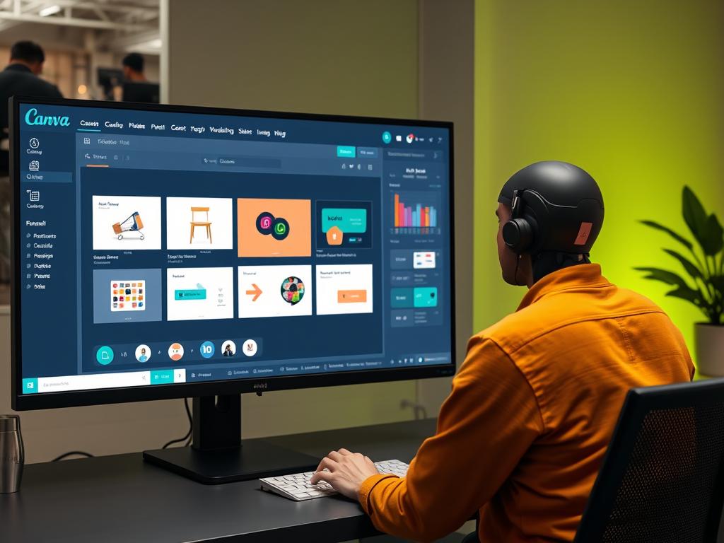 Designer working with Canva AI Features 2025 showing human-AI collaboration