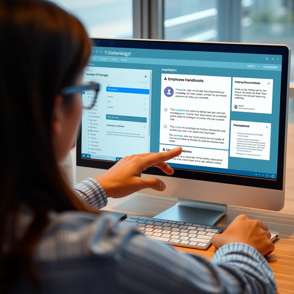 Employee using CustomGPT.ai for internal knowledge retrieval on a company intranet