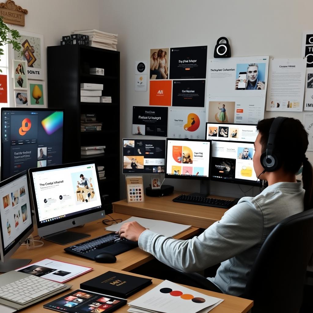 Freelancer creating diverse content using AI design tools