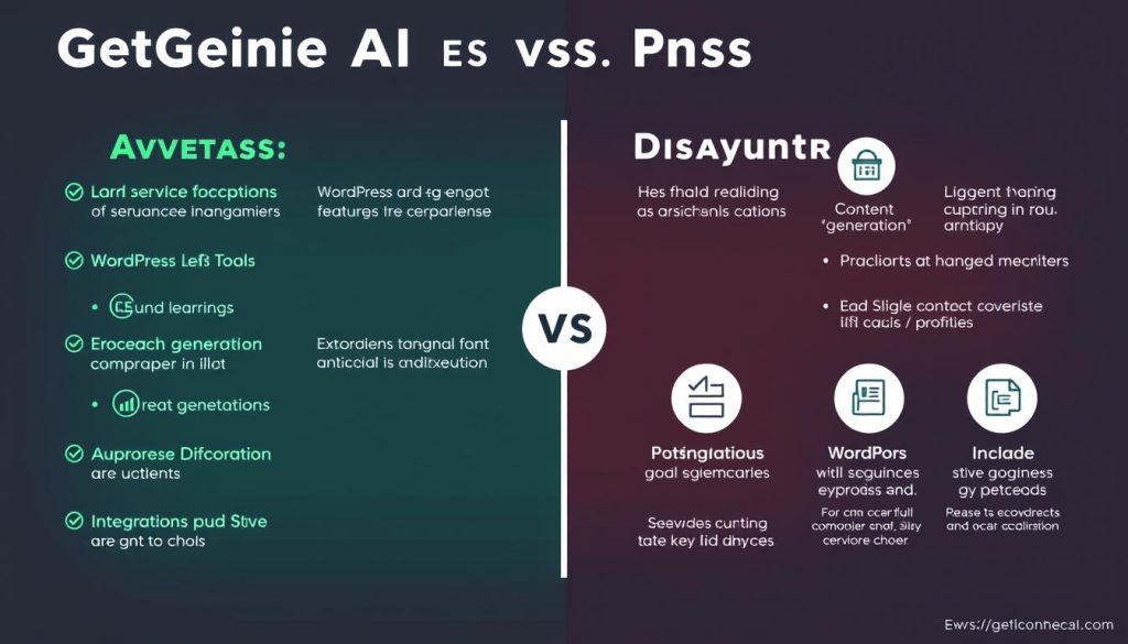 GetGenie Review showing pros and cons visualization with WordPress integration GetGenie Review showing pros and cons visualization with WordPress integration