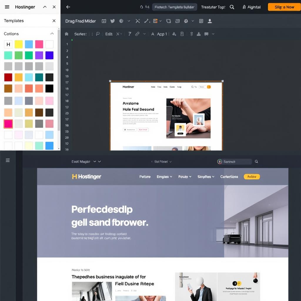 Hostinger website builder interface showing template customization options