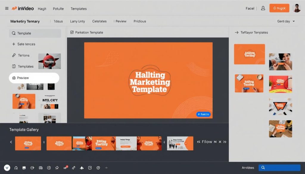 InVideo platform showing marketing template selection and customization