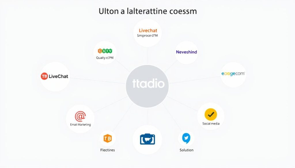 Integration ecosystem showing Tidio, LiveChat, and Crisp connecting with various business tools
