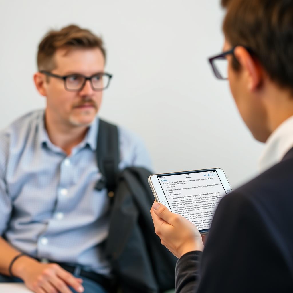 Journalist using Otter.ai during an interview