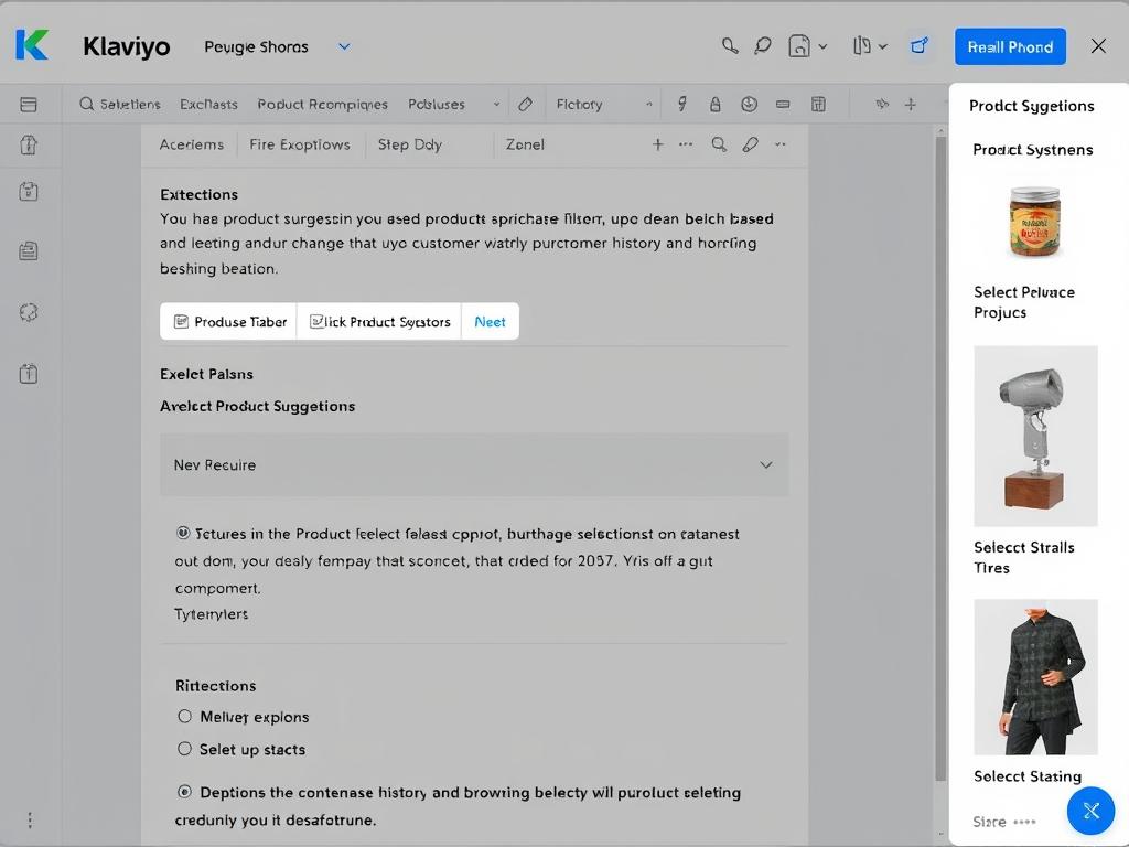 Klaviyo's AI product recommendation engine showing personalized product suggestions in an email template