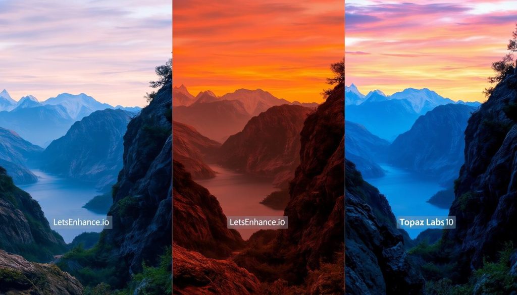 Landscape upscaling comparison between LetsEnhance.io and Topaz Labs