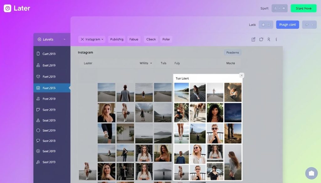 Later's visual planning interface showing Instagram grid layout preview