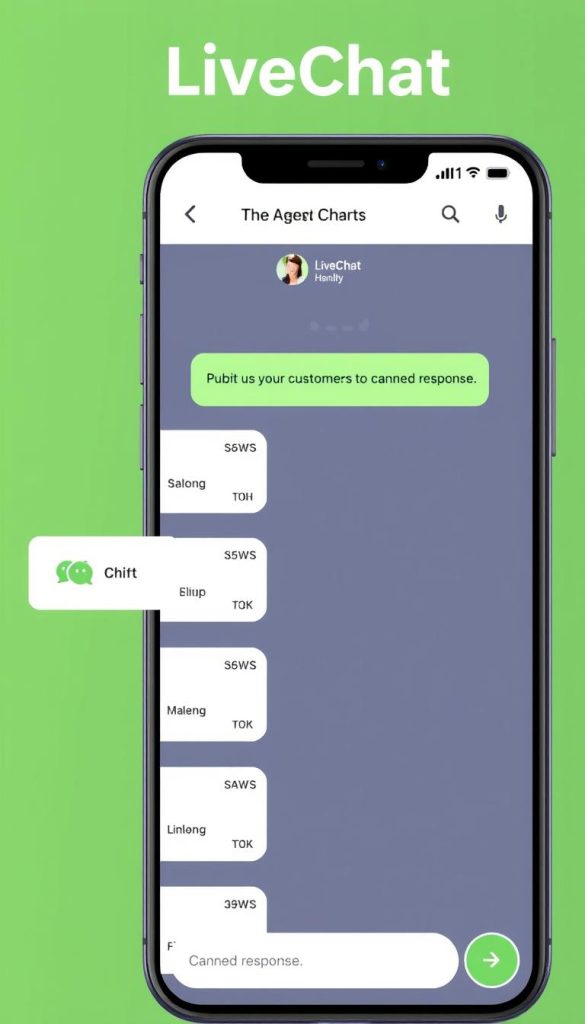 LiveChat mobile app interface showing agent workspace on smartphone