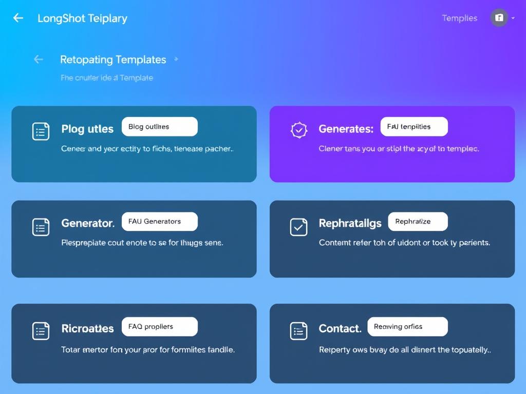 LongShot AI Templates library showing various content template options