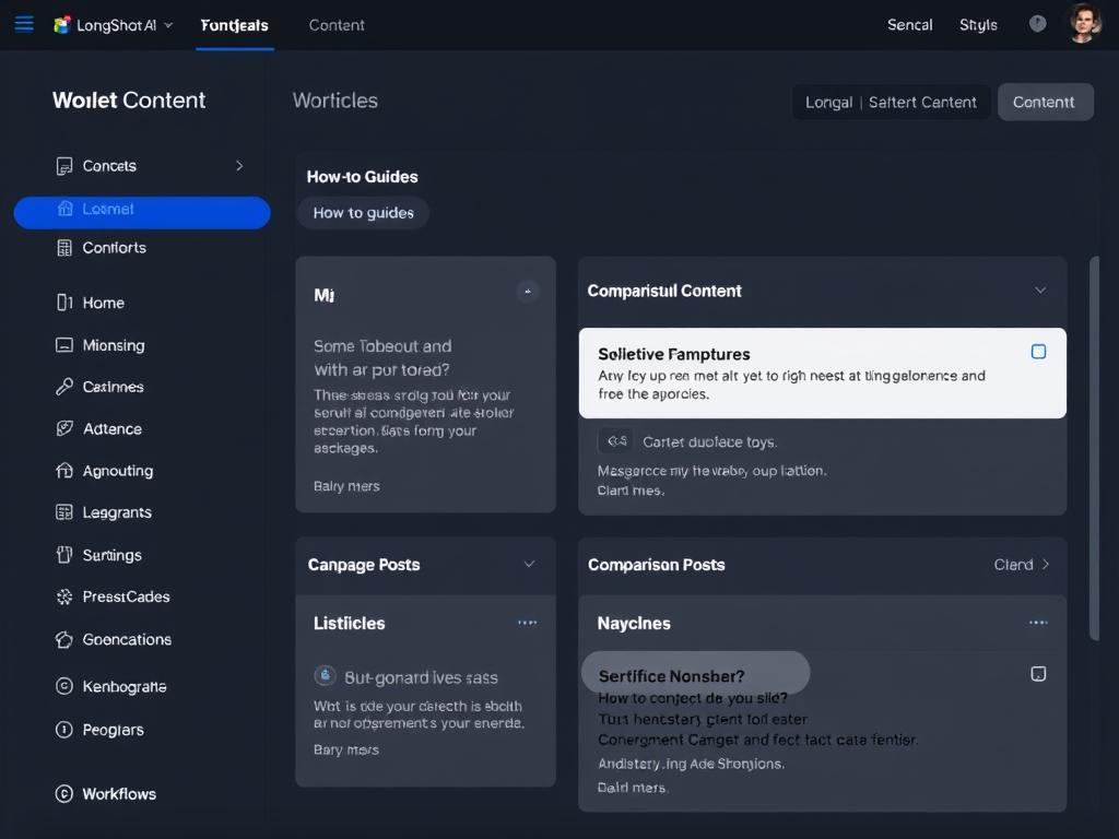 LongShot AI Workflows interface showing different content format options