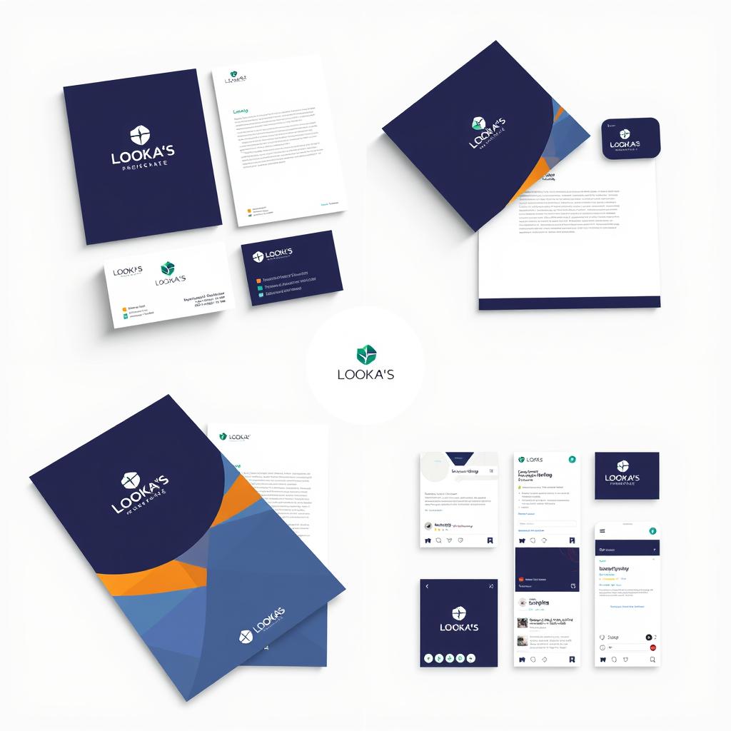 Looka's brand identity templates showing business cards and social media assets