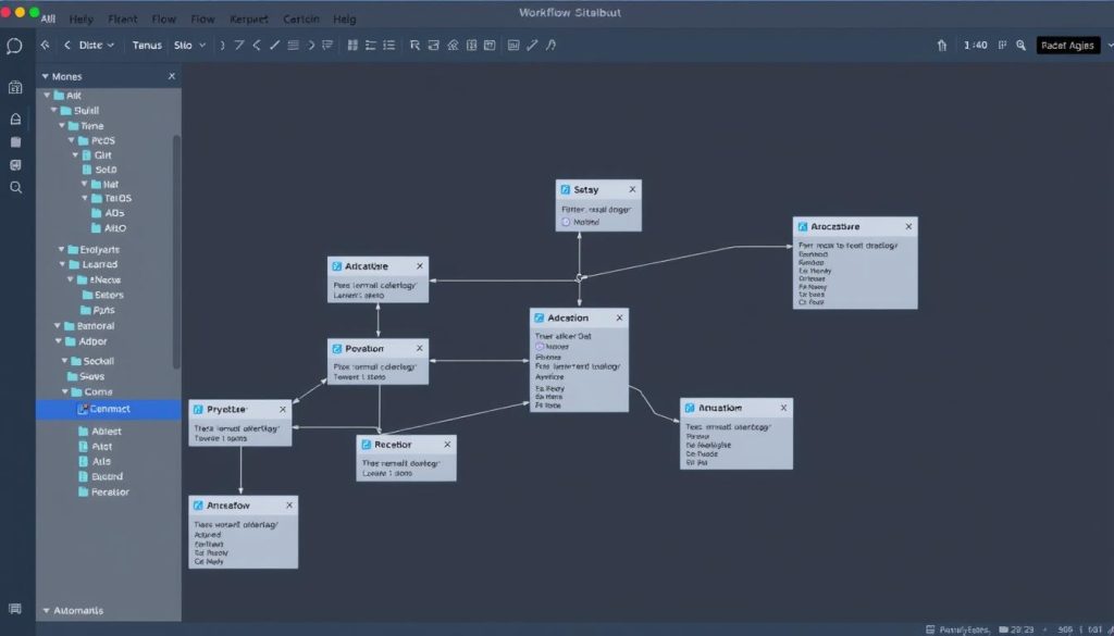 Make's visual workflow builder showing a complex automation scenario with multiple branches