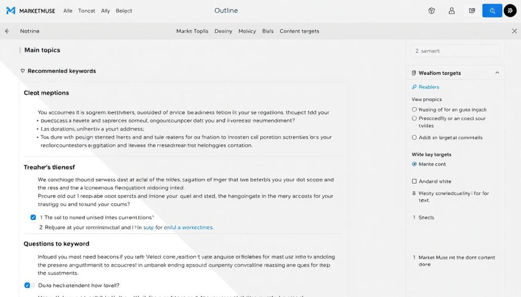 MarketMuse AI content brief showing topic structure and recommendations