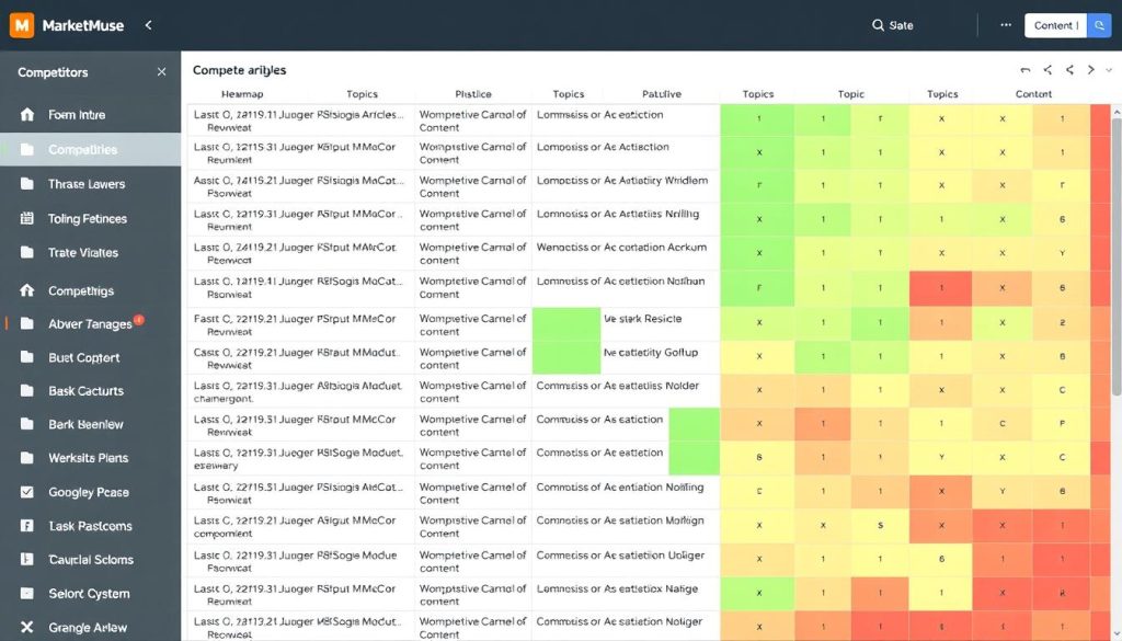 MarketMuse Compete module showing competitor content analysis heatmap
