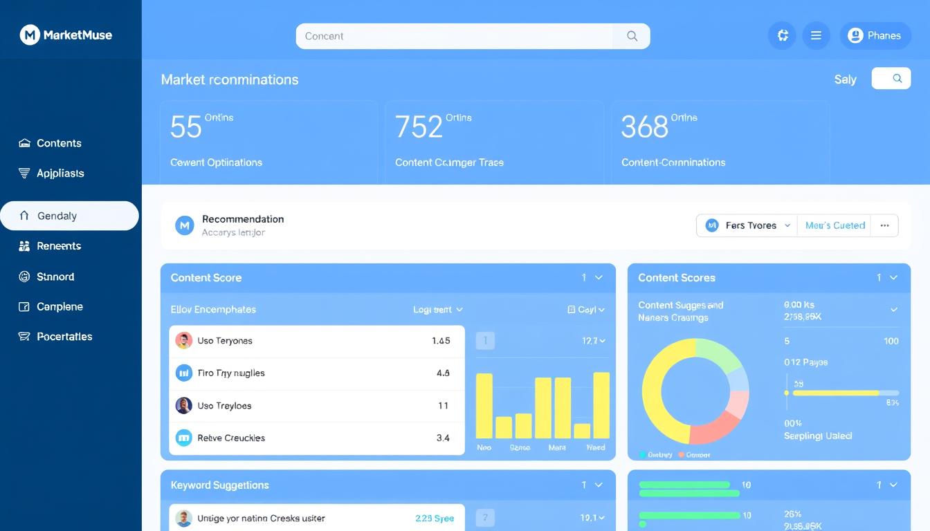MarketMuse dashboard showing content optimization interface with AI recommendations