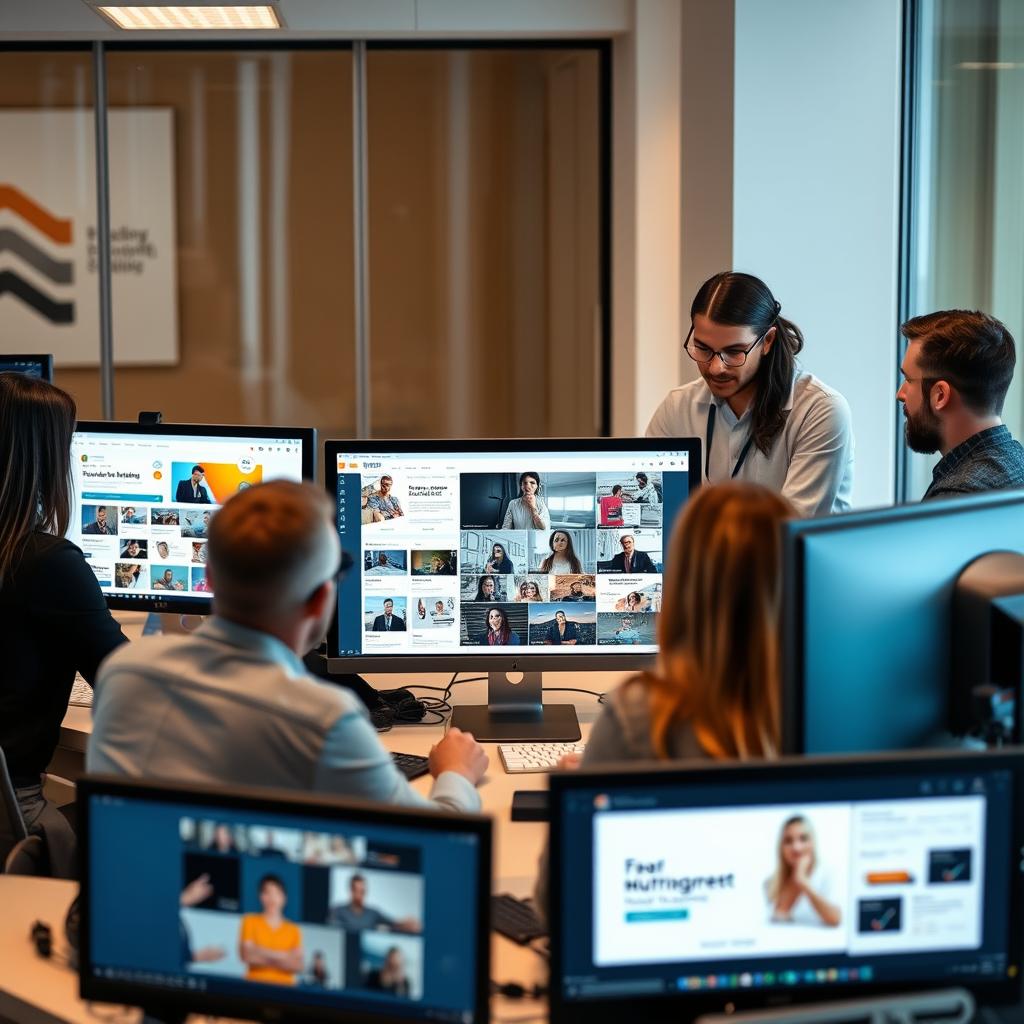 Marketing team collaborating on brand assets across multiple formats