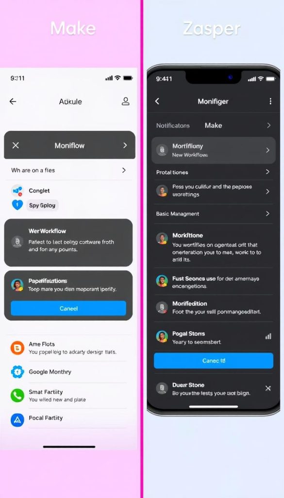 Mobile app interfaces for Make and Zapier