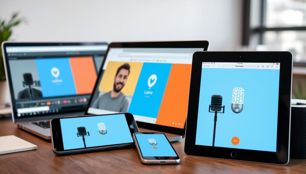 Multiple devices showing different AI voice generator applications